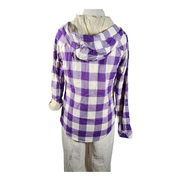 LSU TIGERS Logo On Columbia Cotton Hoddie Button Purple & White Checked Sz XS - Picture 2 of 8